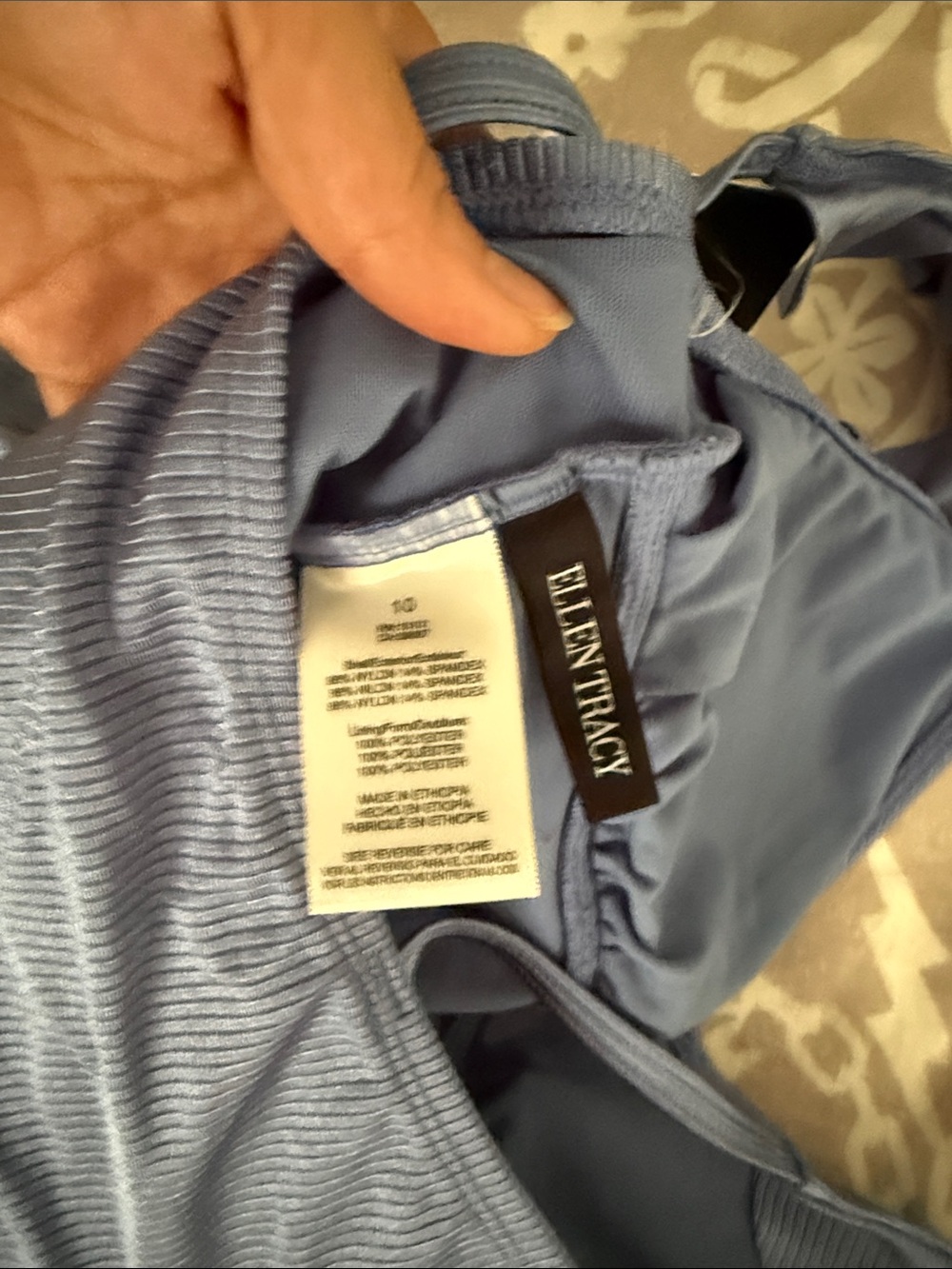 Ellen Tracy from Marshalls. Blue Ribbed One-Piece Swimsuit with Ruffle Straps - Picture 7 of 7